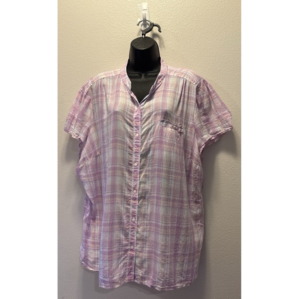 L.L Bean‎ Women's Pink Plaid Short Sleeve Button Down Light Weight Size 3XL